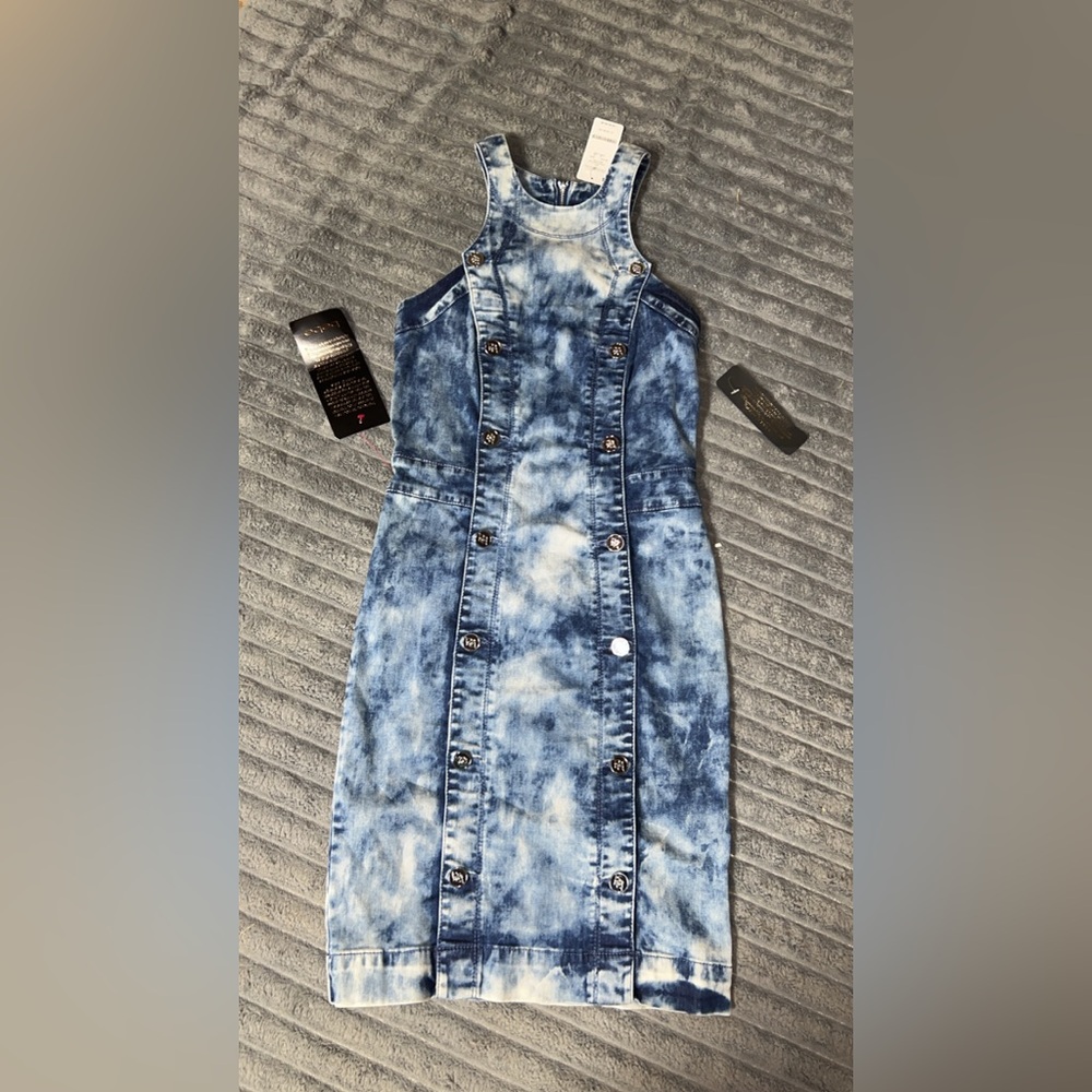 bebe Blue Tie-Dye Mini Dress